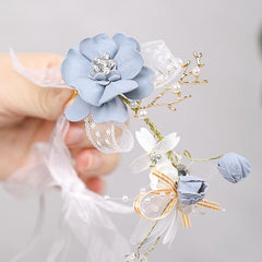 Bridal Flower Wrist Band Bridesmaid Faux Pearl Dressing Accessories