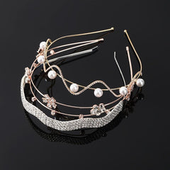 Rhinestone Bezel Hairband Metal Headband Hair Hoop Pearl Hairbands