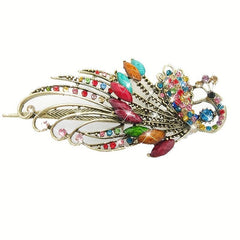Vintage Rhinestone Peacock Hair Clip for Women