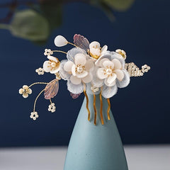 Chinese Style Faux Pearl Floral U-shaped Hair Pin