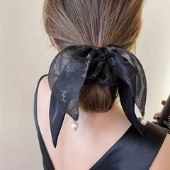 Organza Scrunchies Lucky Clover Hair Rope Ponytail Holder Women Girls