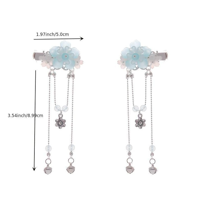 Hanfu Hairclip Vintage Crystal Beads Flower Tassels Hairpins