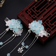 Hanfu Hairclip Vintage Crystal Beads Flower Tassels Hairpins