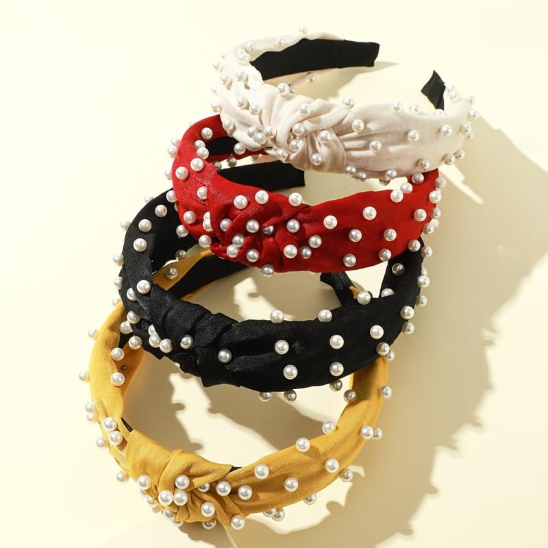 Pearl Headband Twisted Faux Velvet Bling Hair Clip Hairpins