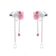 Vintage Chinese Hanfu Hairclip Pearl Flower Leaf Tassel Barrette