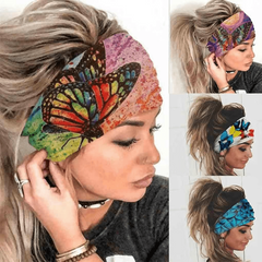 Boho Butterfly Print Wide Headband Elastic Head Wrap