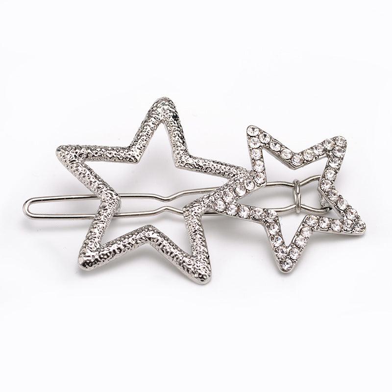 Star Rhinestone Hair Clip Silvery Metal Side Clip Hair Accessories For Women