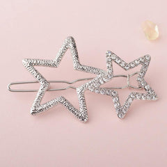 Star Rhinestone Hair Clip Silvery Metal Side Clip Hair Accessories For Women