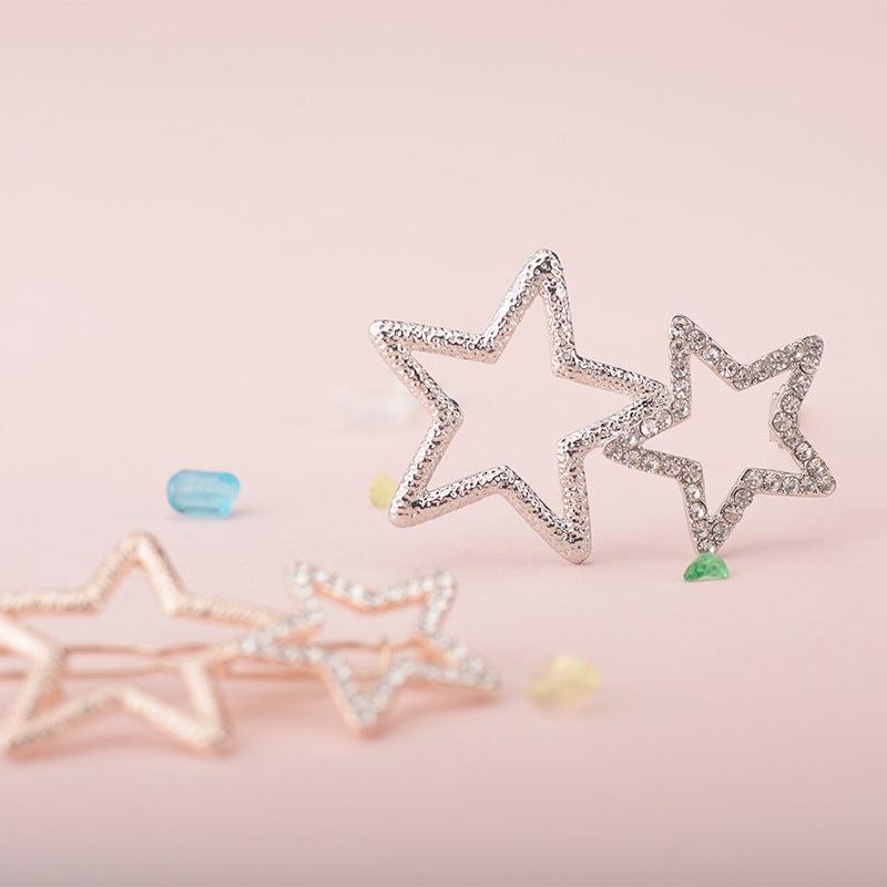 Star Rhinestone Hair Clip Silvery Metal Side Clip Hair Accessories For Women