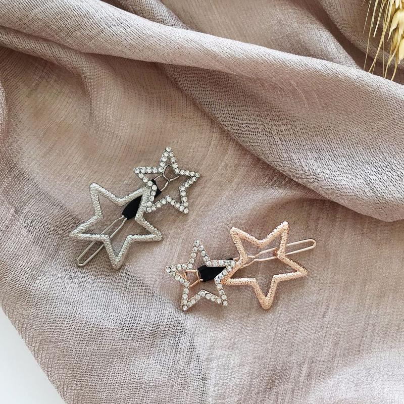 Star Rhinestone Hair Clip Silvery Metal Side Clip Hair Accessories For Women