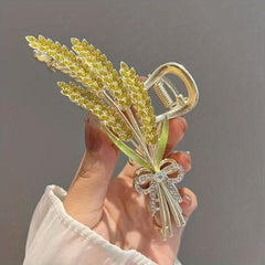 Metal Barley Hair Clip with Rhinestone Back Head Updo Headwear