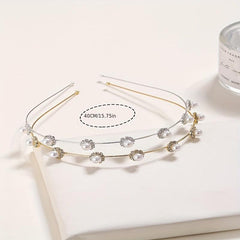 Faux Pearl Rhinestone Headband Style Head Hoop Alloy Hair Band
