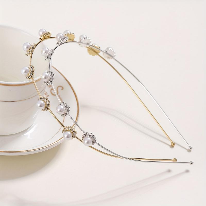 Faux Pearl Rhinestone Headband Style Head Hoop Alloy Hair Band