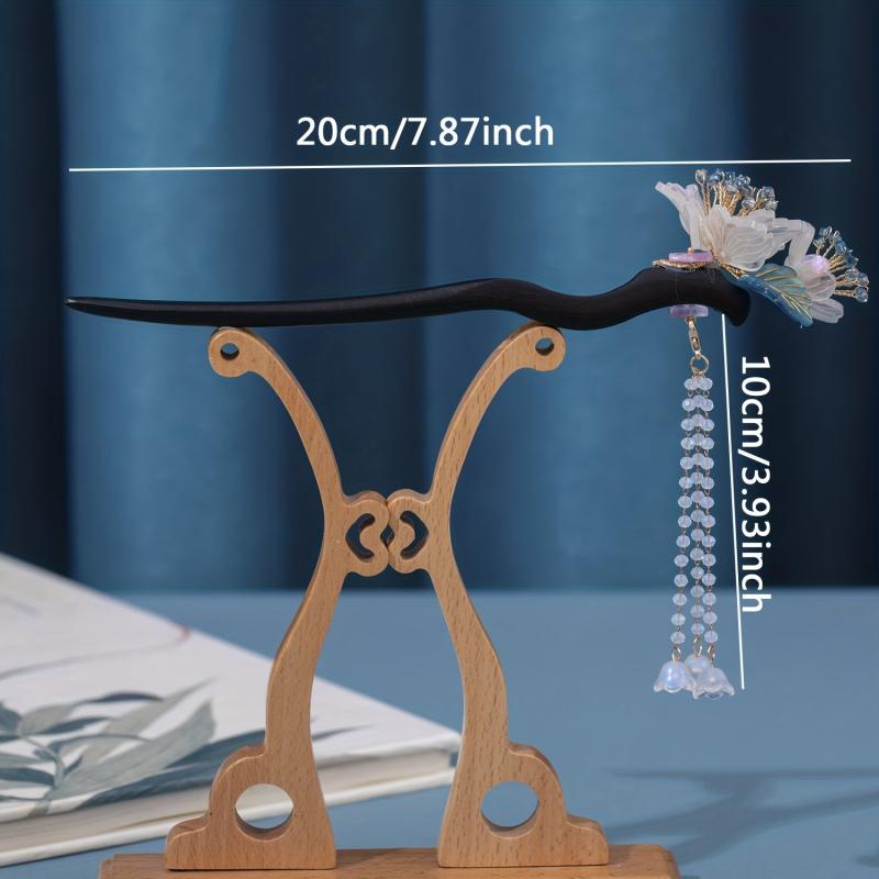 Antique Headdress Wooden Hairpin Beaded Tassel Dress Up Hairpin