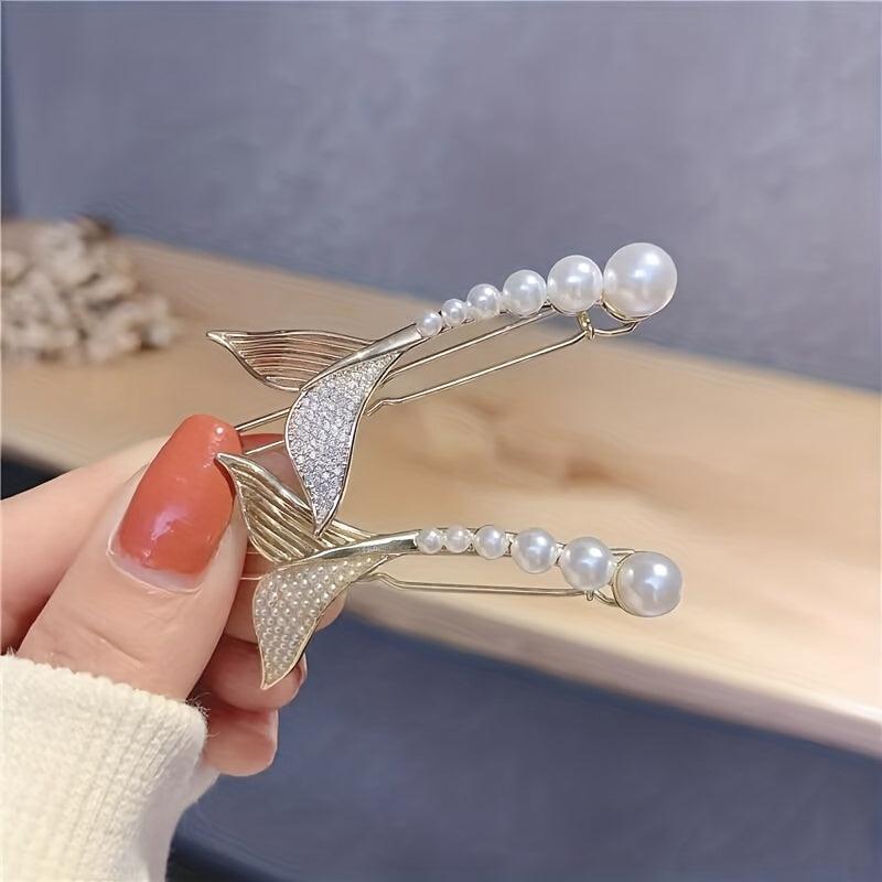 Mermaid Shaped Hair Clip Rhinestone Barrette for Women Girls