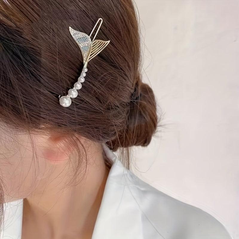 Mermaid Shaped Hair Clip Rhinestone Barrette for Women Girls