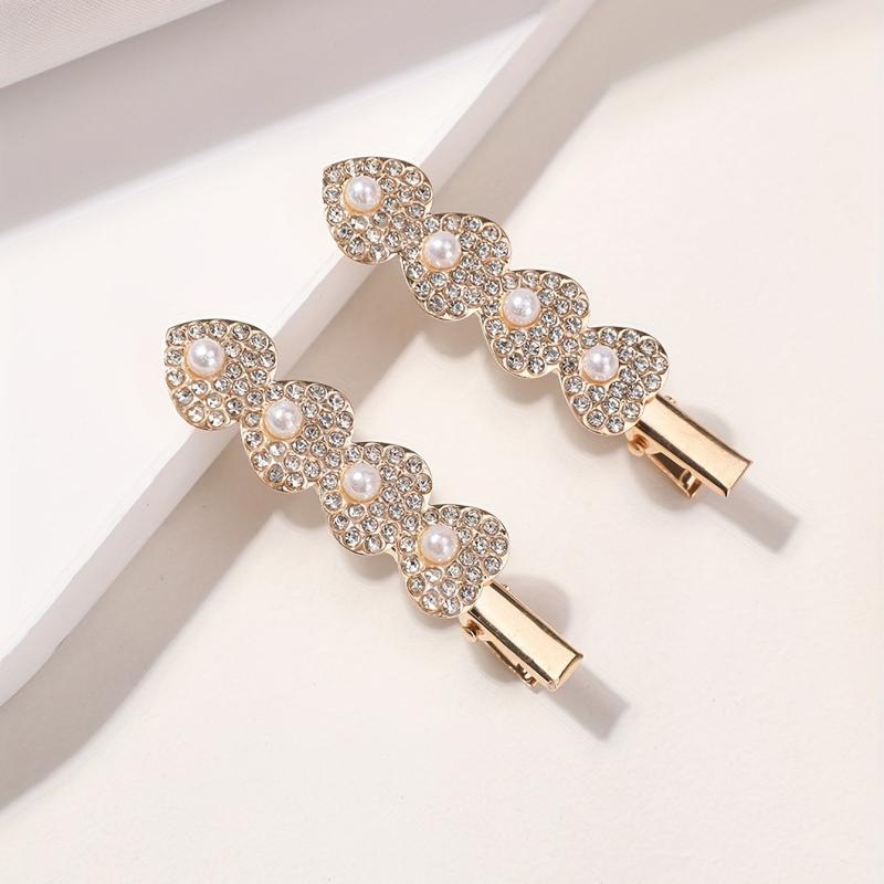 Glitter Heart Hair Clip Bobby Pin Barrette Rhinestone Faux Pearl Hair Slides