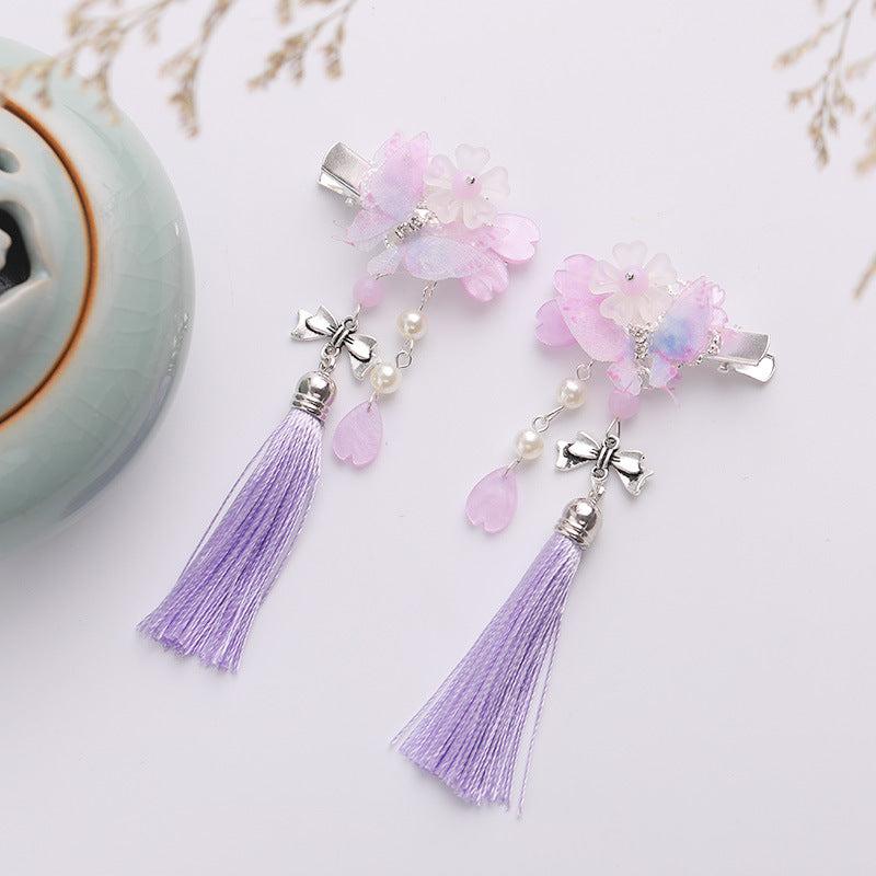 Chinese Hanfu Flower Headdress Tassel Butterfly Girl Fa