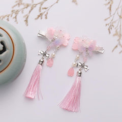Chinese Hanfu Flower Headdress Tassel Butterfly Girl Fa