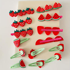 14pcs Cartoon Strawberry Hair Clip Set, Colorful Snap Clip Sweet Fruit Duck Bill