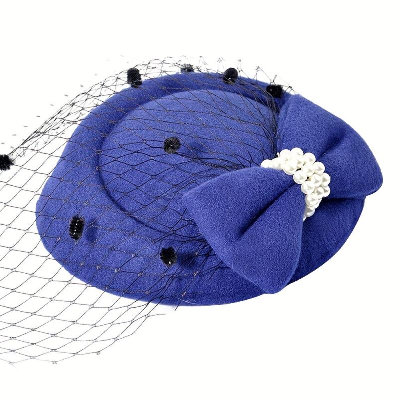 Vintage Fascinator Hair Pillbox Hat Bowknot Veil Cocktail Bridal Headdress