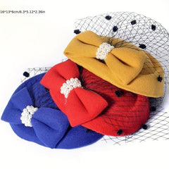 Vintage Fascinator Hair Pillbox Hat Bowknot Veil Cocktail Bridal Headdress
