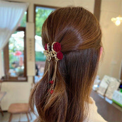 Faux Pearl Tassel Hair Clip Flower Rhinestone Gift