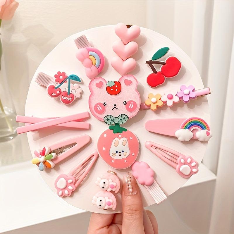 14pcs Cartoon Hair Clip Baby Girls Duck Billed Clip Rainbow Flower Hair