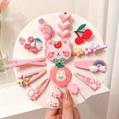 14pcs Cartoon Hair Clip Baby Girls Duck Billed Clip Rainbow Flower Hair