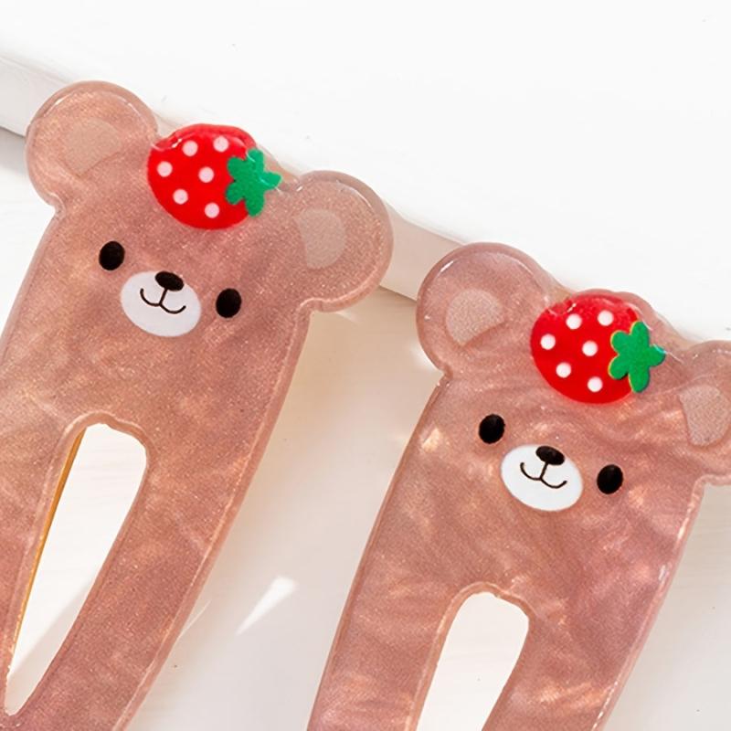 2pcs Bear Strawberry Hair Clip Cartoon Animal Fruit Hair Accessories