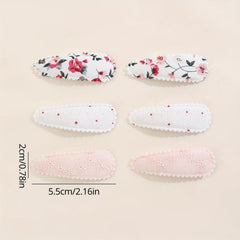 6pcs Floral Printed Hair Clip For Side Hair Bang Braids