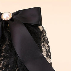 Long Lace Bow Barrette Faux Pearl Hair Clip for Women Girls