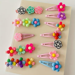 12pcs Baby Girls Snap Clip Cartoon Flower PVC Hair Clip