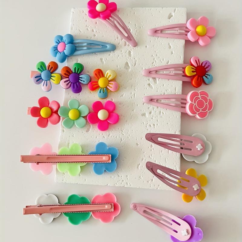 12pcs Baby Girls Snap Clip Cartoon Flower PVC Hair Clip