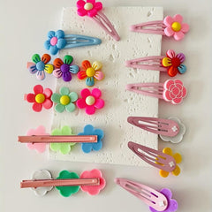 12pcs Baby Girls Snap Clip Cartoon Flower PVC Hair Clip