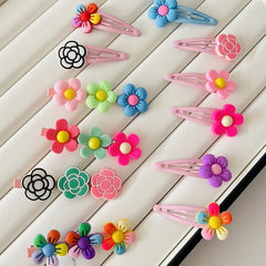 12pcs Baby Girls Snap Clip Cartoon Flower PVC Hair Clip