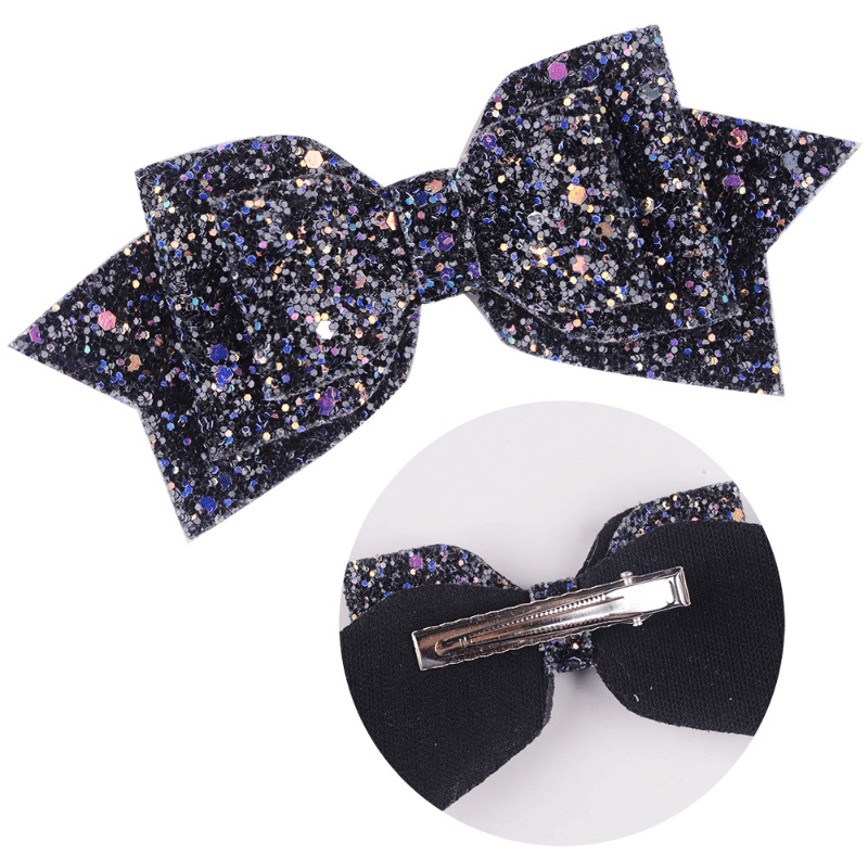 Sequins Bow Hair Clip Duckbill Barrette PU Leather Hair Slides Clip