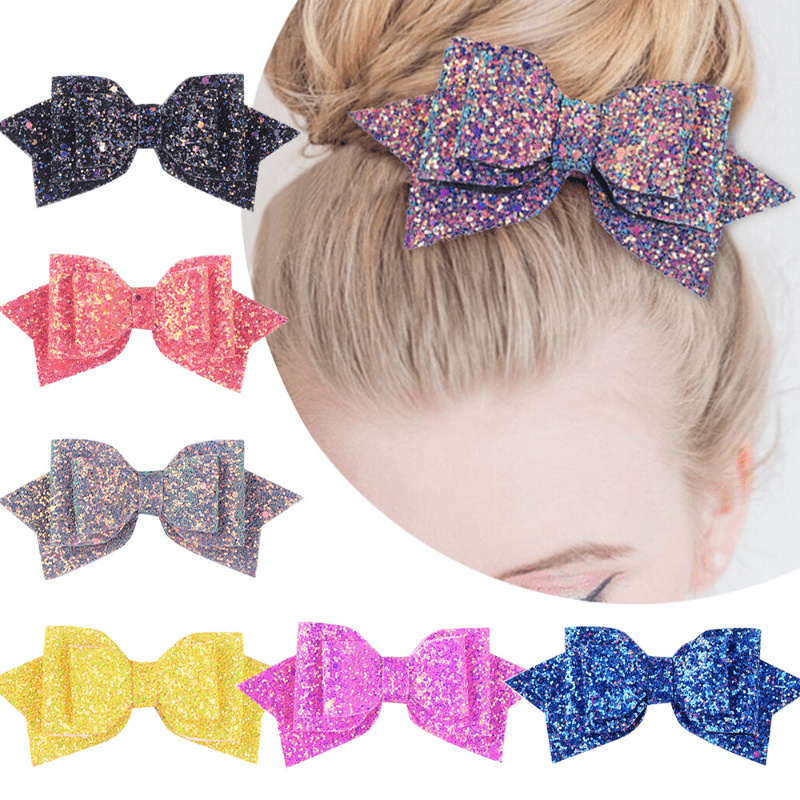 Sequins Bow Hair Clip Duckbill Barrette PU Leather Hair Slides Clip