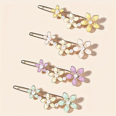 4pcs Flower Hair Pin Clip Summer Barrette Hair Slides Clip