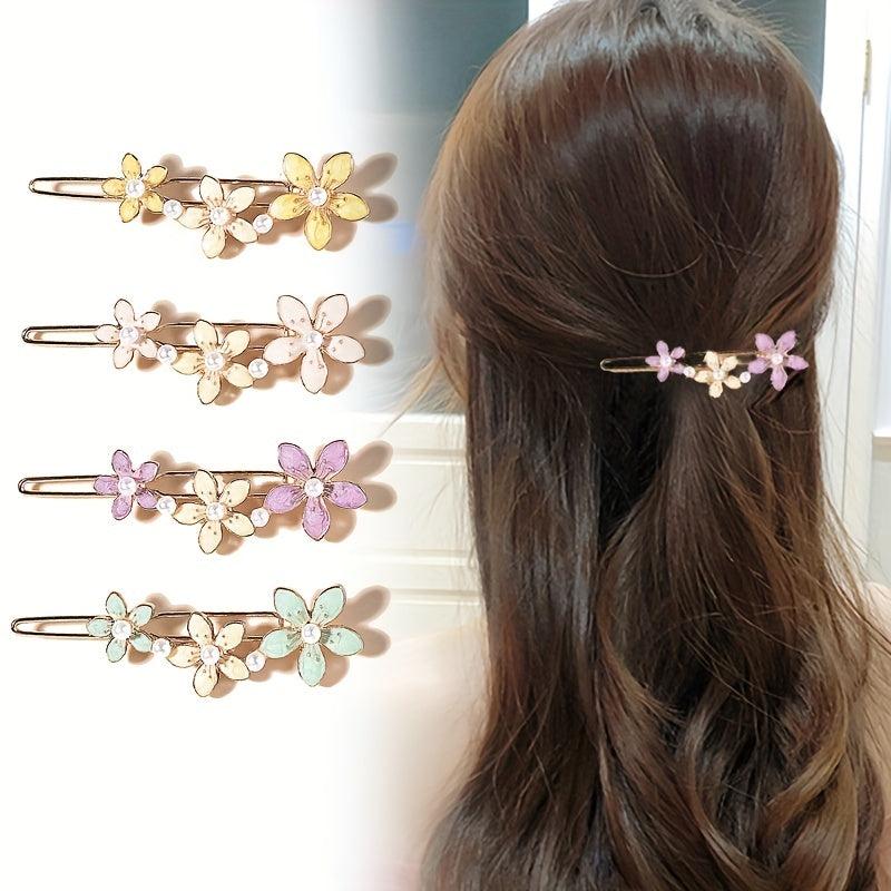 4pcs Flower Hair Pin Clip Summer Barrette Hair Slides Clip