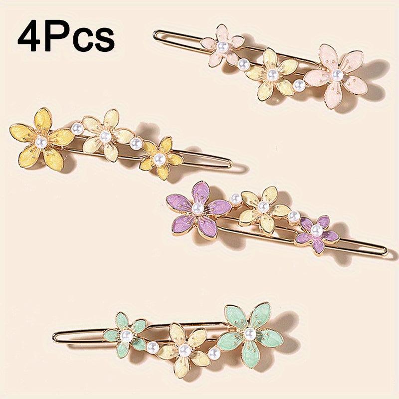 4pcs Flower Hair Pin Clip Summer Barrette Hair Slides Clip