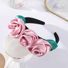 Rose Leaves Headband Wide Brimmed Satin Flower Headdress