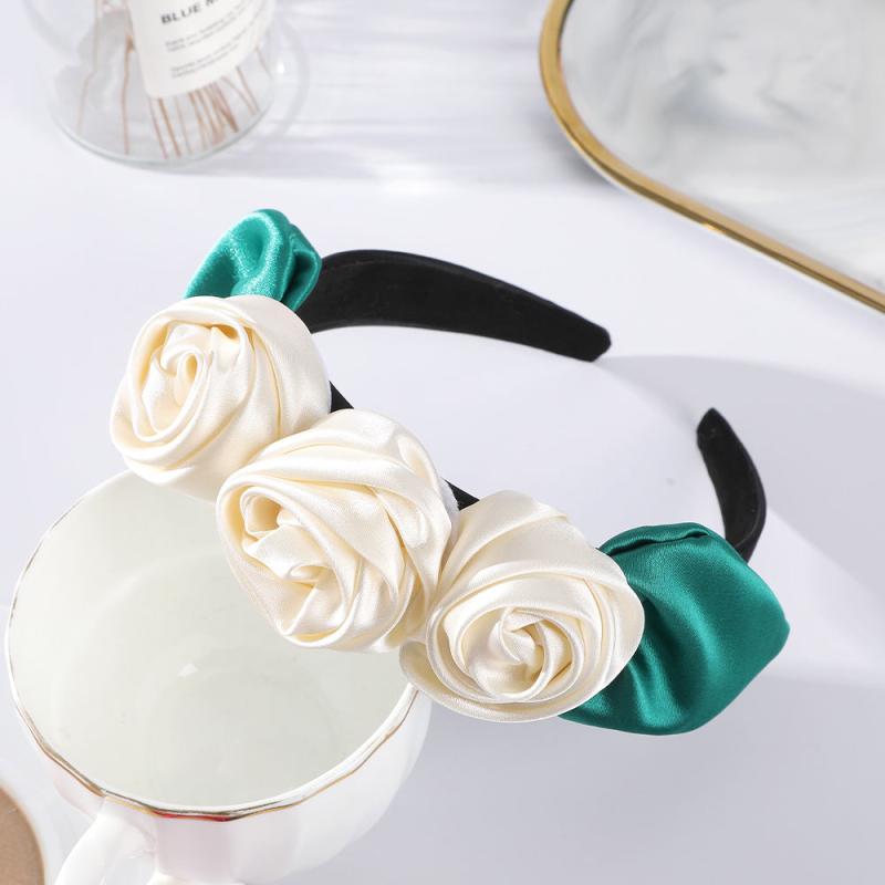 Rose Leaves Headband Wide Brimmed Satin Flower Headdress
