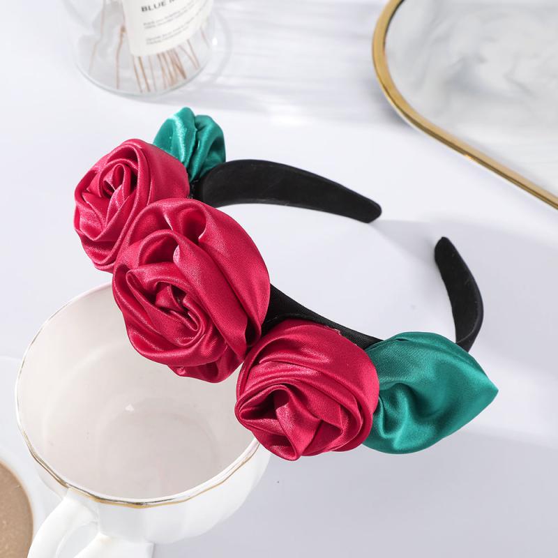 Rose Leaves Headband Wide Brimmed Satin Flower Headdress