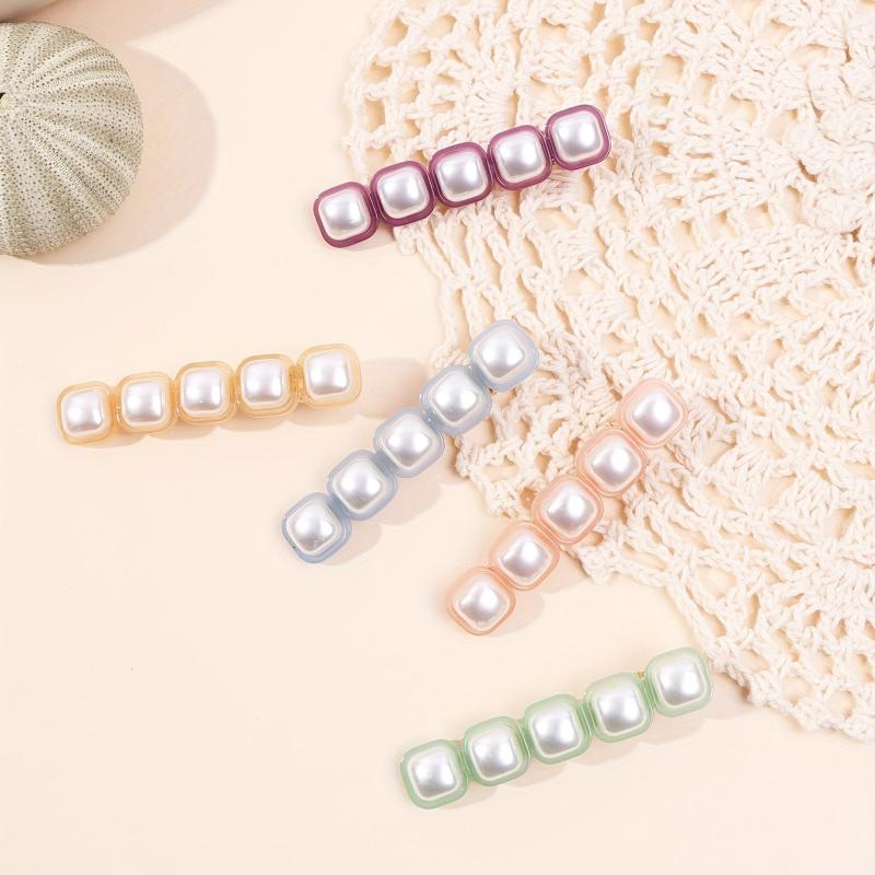 5pcs Faux Pearl Hair Clip Duckbill Clip Barrette Hair Slides Non Slip Decoration