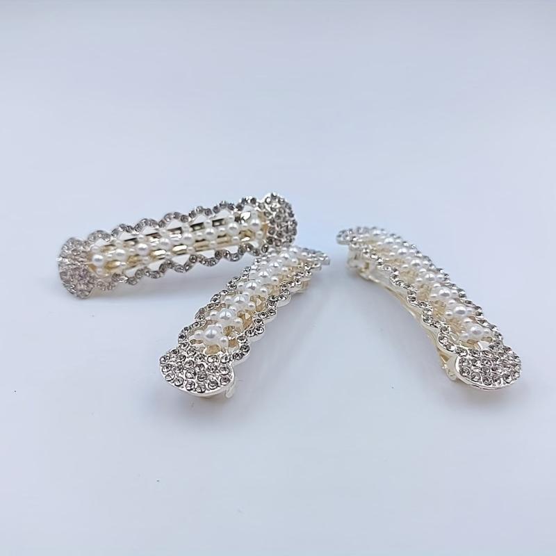 Geometric Hair Clip French Barrette Faux Pearl Rhinestone Hairpin