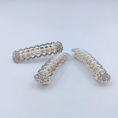 Geometric Hair Clip French Barrette Faux Pearl Rhinestone Hairpin