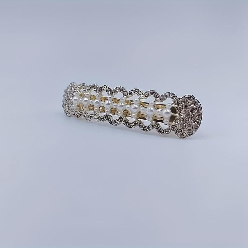 Geometric Hair Clip French Barrette Faux Pearl Rhinestone Hairpin