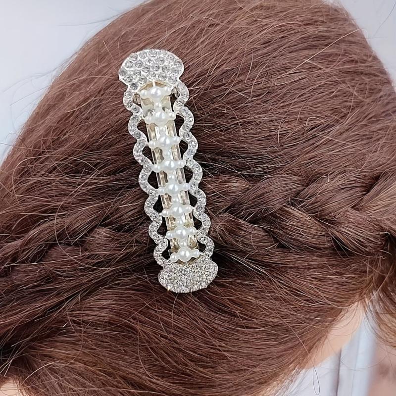 Geometric Hair Clip French Barrette Faux Pearl Rhinestone Hairpin