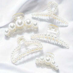5 PCS Faux Pearl Hair Claw Large Shark Claw Head Jewelry Ponytail Holder